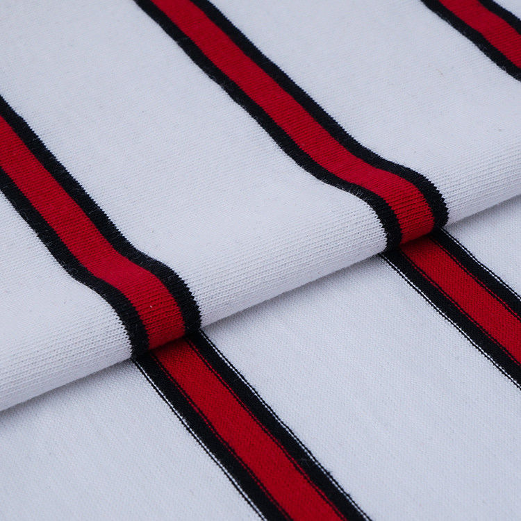 高品質で汗を吸収する 二重糸布 ストライプ綿布 Tシャツ用布
