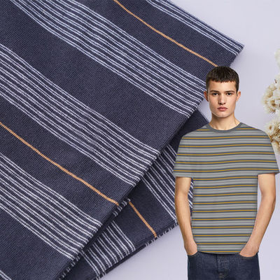 透ける純綿と麻 汗を吸収する条紋素材のTシャツ用布
